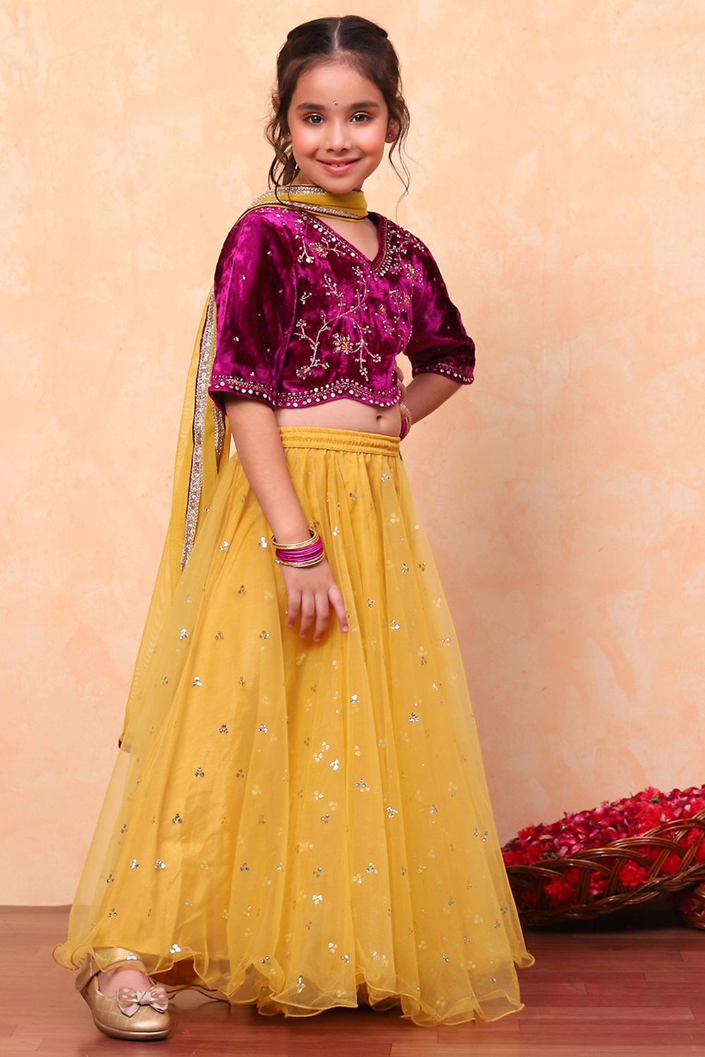 Brinjal Viscose Blend Straight Lehenga Set image number 3