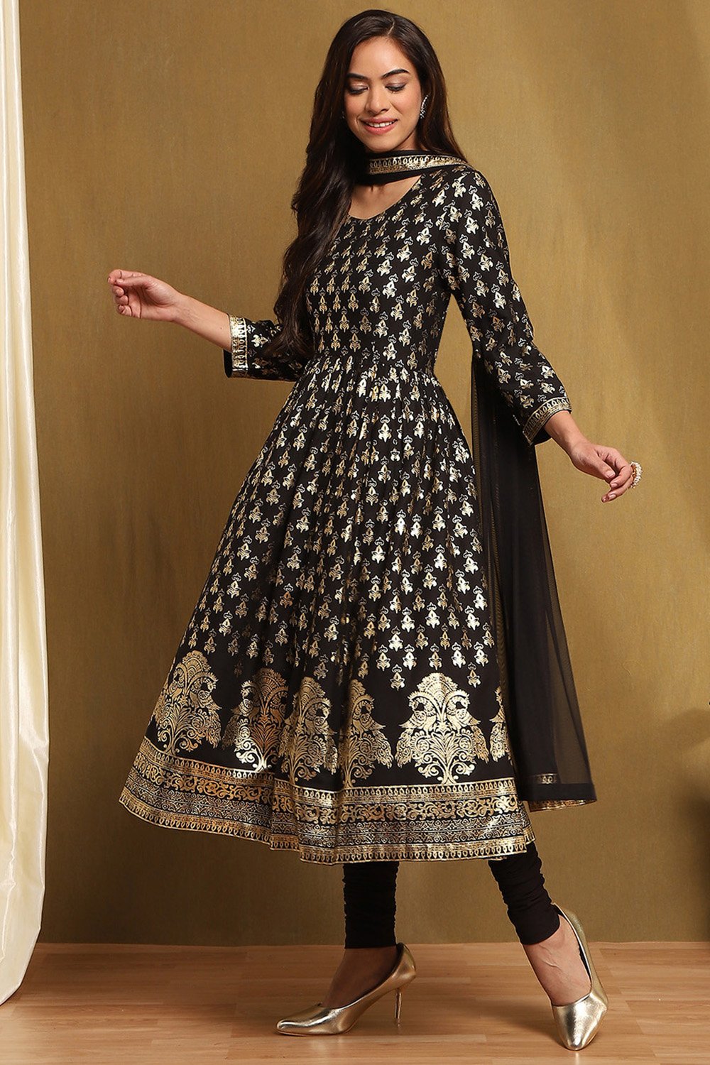 Black Foil Printed Anarkali Suit Set image number 3