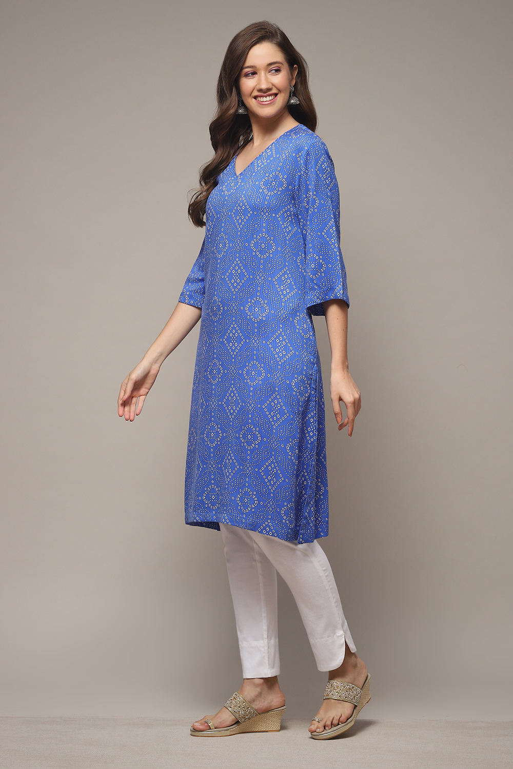 Electric Blue Viscose Straight Printed Kurta image number 3