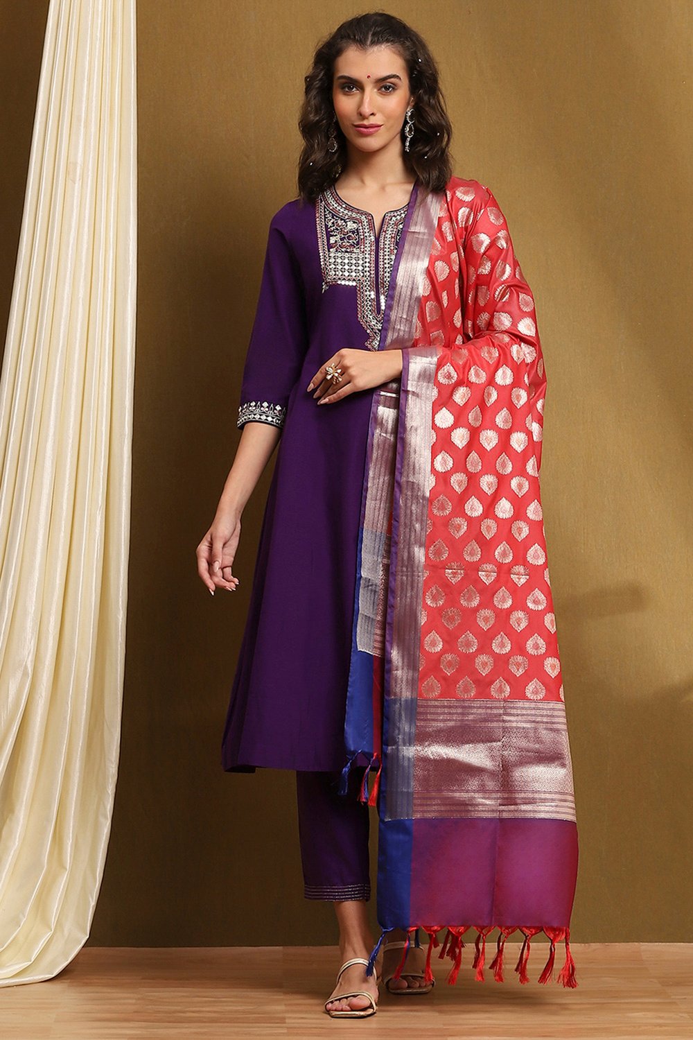 Purple Polyester Blend Kalidar Suit Set image number 7