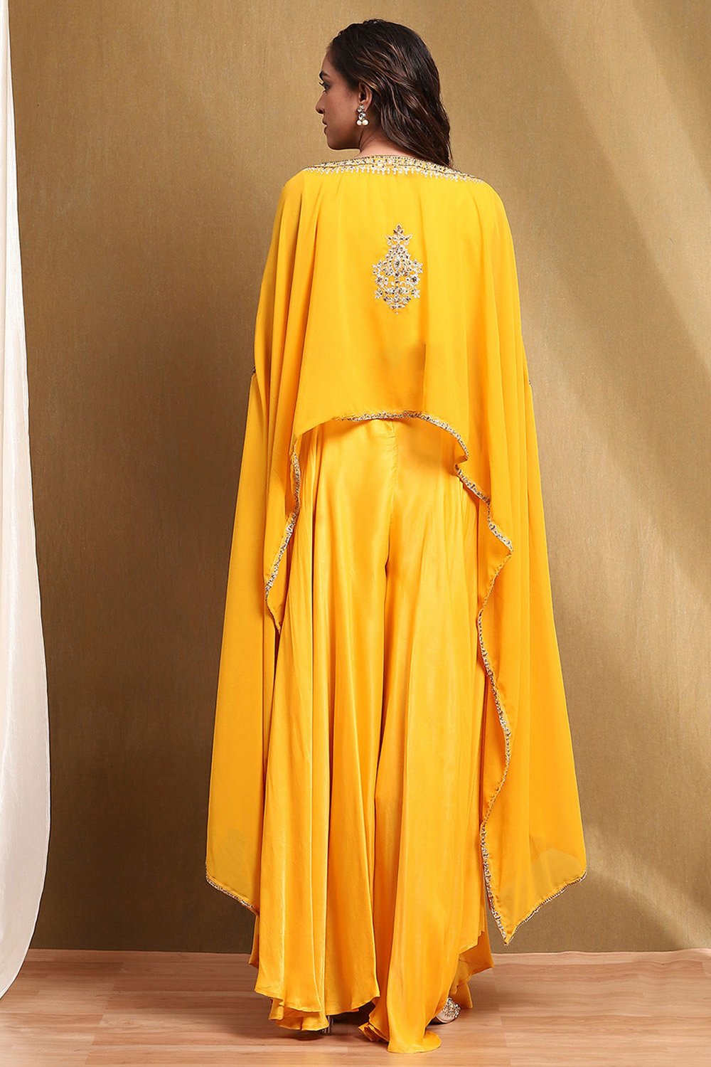 Yellow Viscose Blend Asymmetric Set image number 4