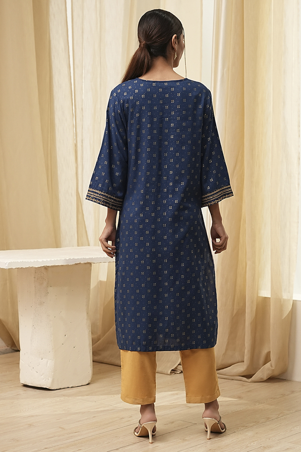 Blue Printed Straight Kurta image number 3