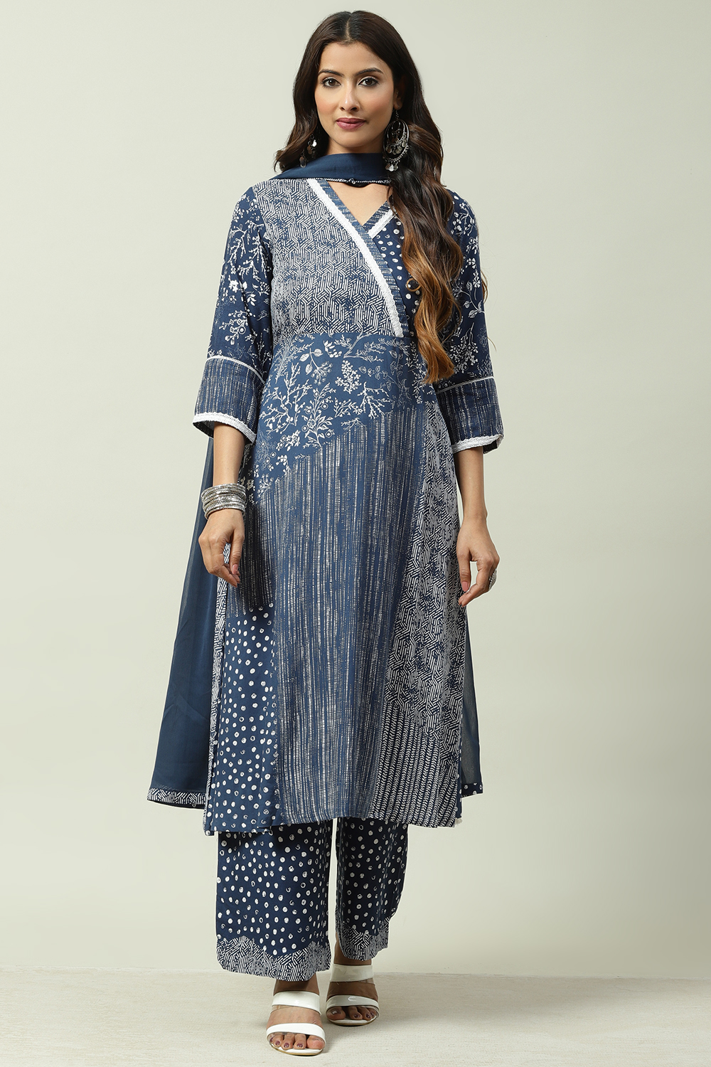 Indigo Rayon A-Line Kurta Palazzo Suit Set image number 0