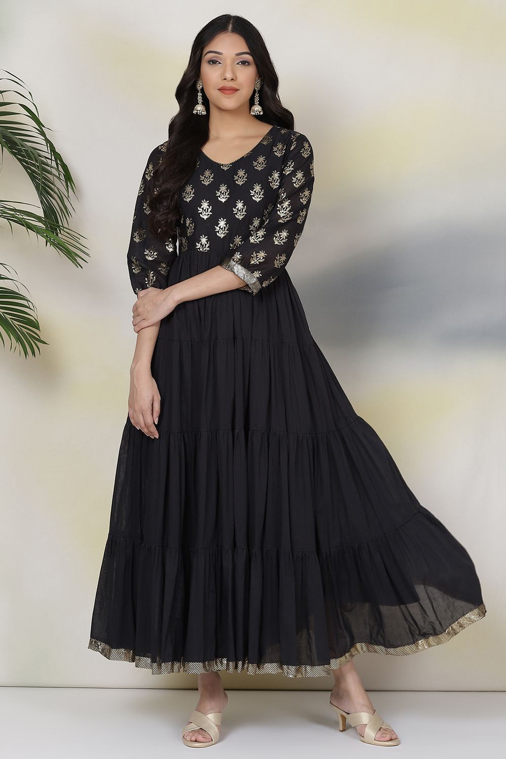 Black Cotton Fusion Dress image number 0