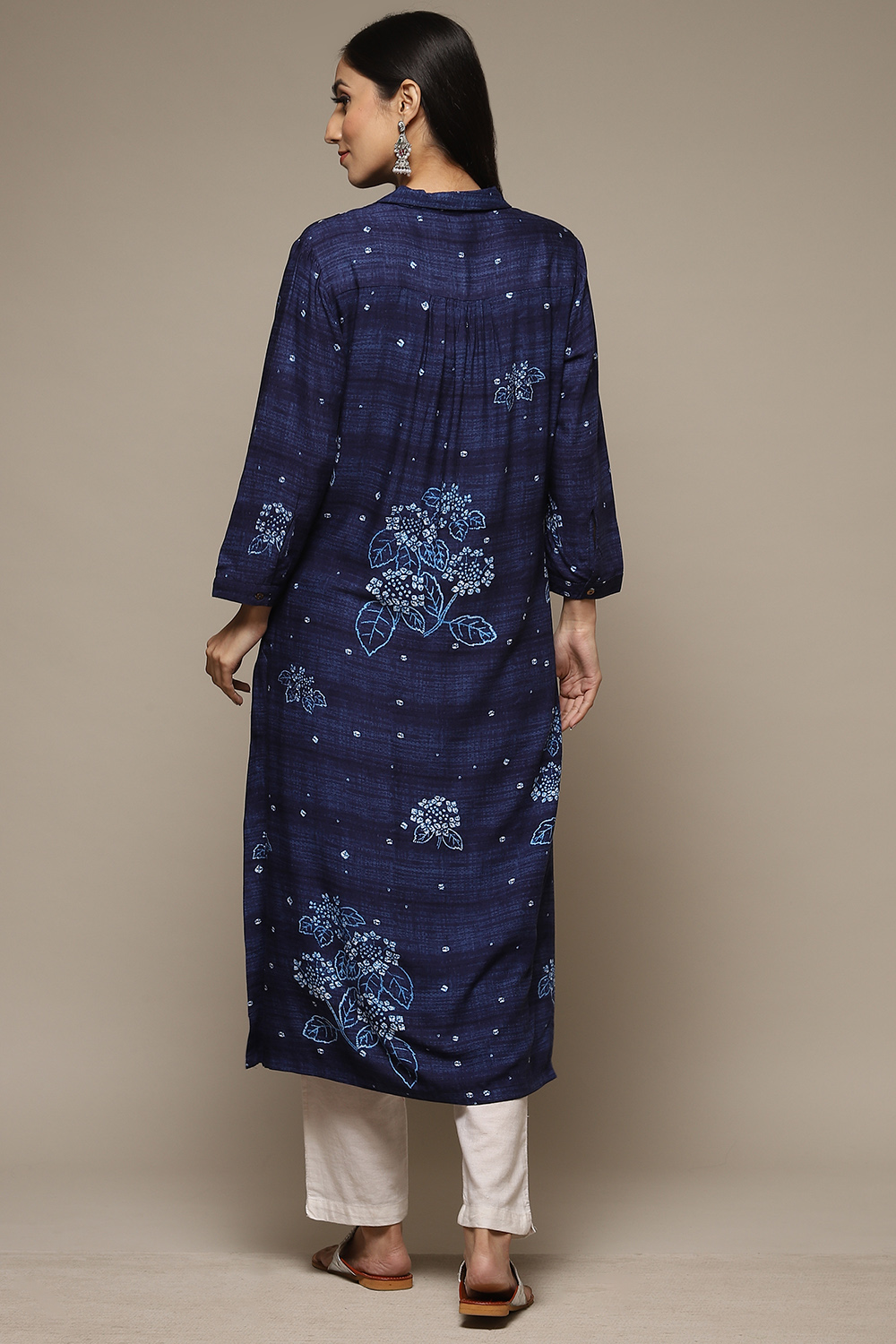 Indigo Rayon Straight Printed Kurta