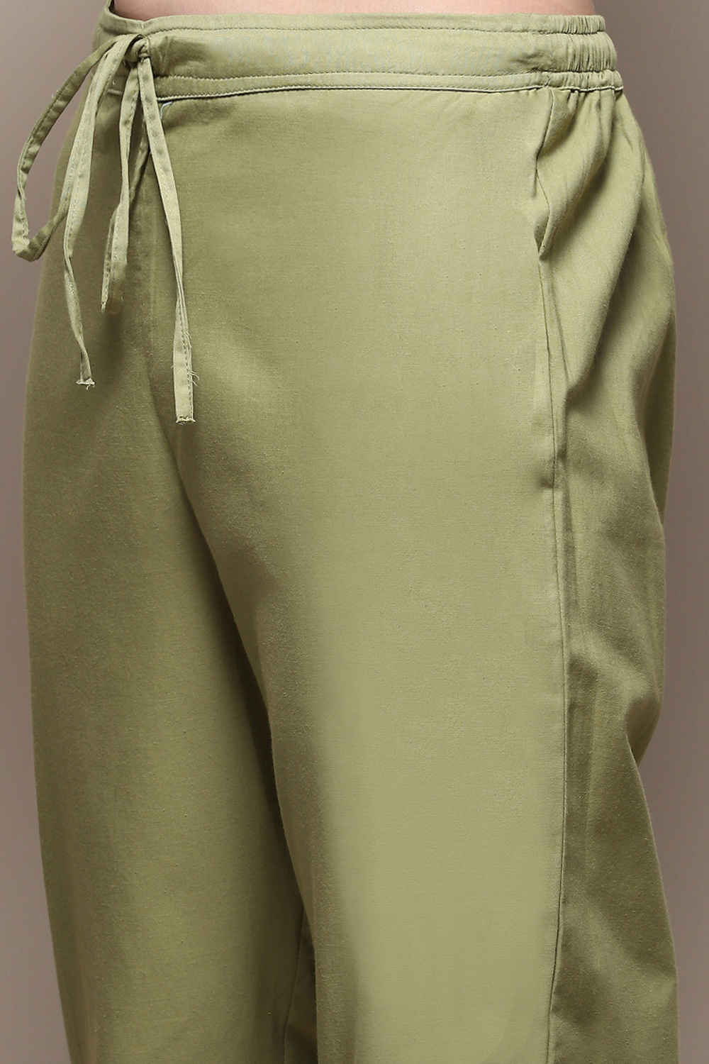 Olive Green Straight Kurta Regular Pant Suit Set image number 2