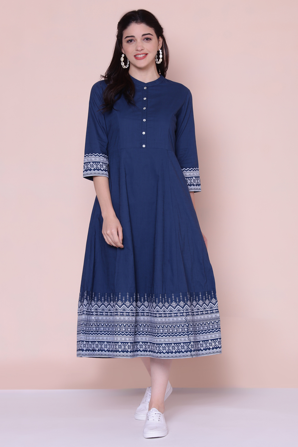 Blue Cotton A-line Dress image number 0