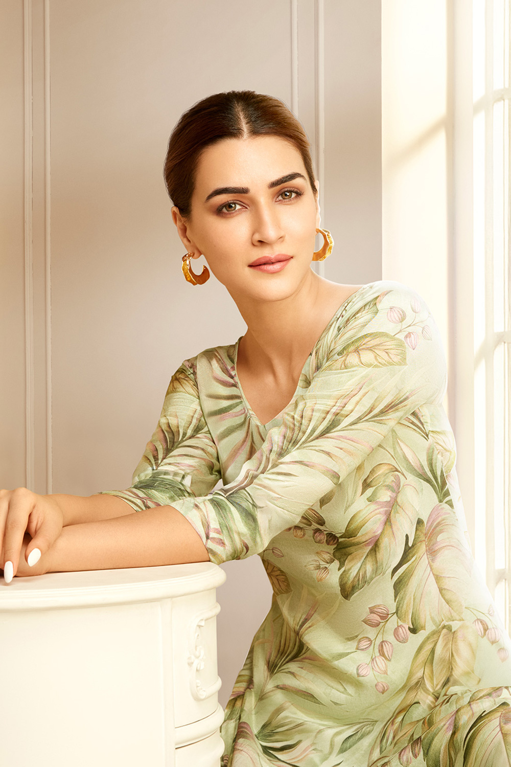 Green Modal Floral Printed Straight Kurta Set image number 1