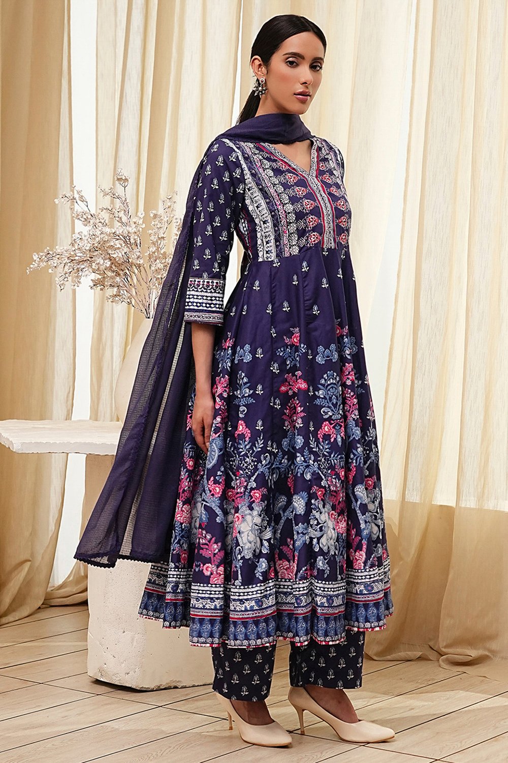 Indigo Cotton Anarkali Suit Set image number 5