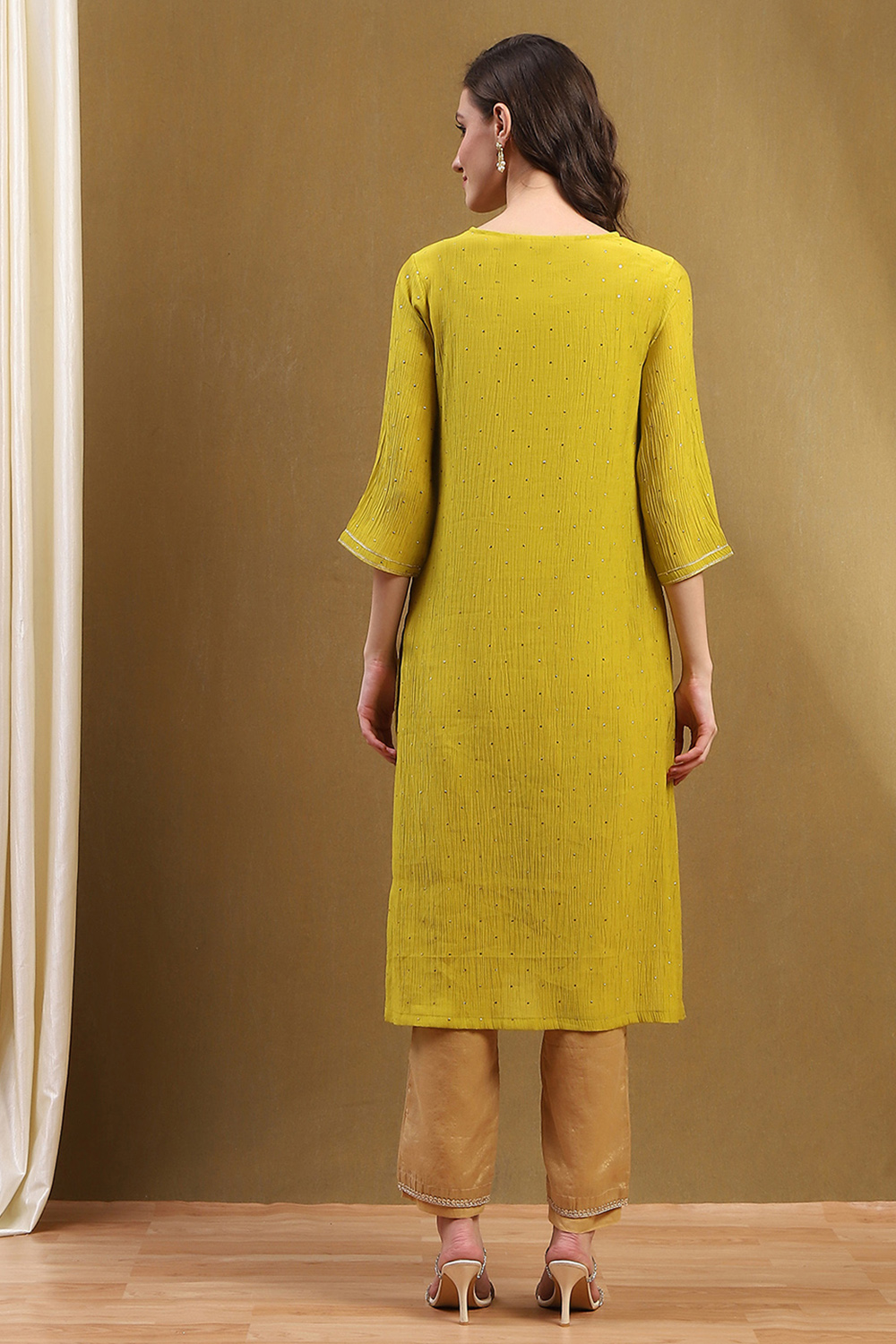 Mustard Yellow Viscose Blend Straight Festive Kurta image number 3