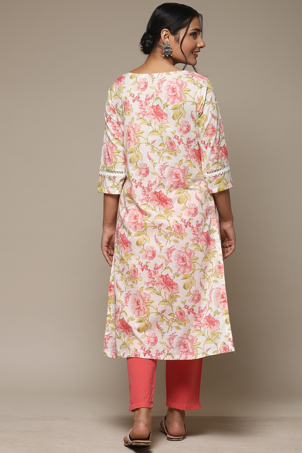 Pink Cotton Straight Printed Kurta image number 3