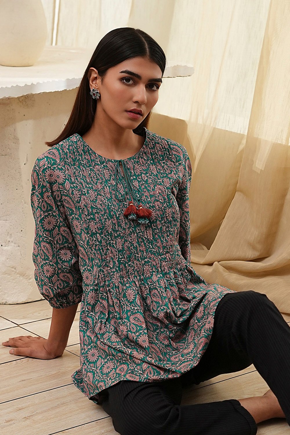 Teal Straight Short Kurta image number 6