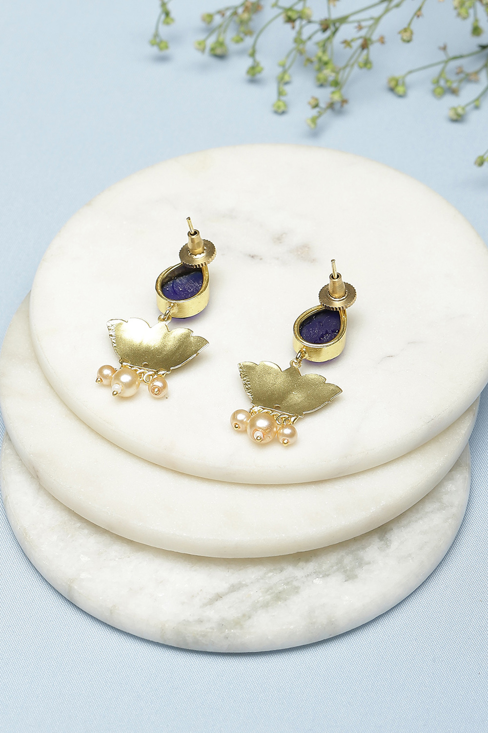 Gold Blue Brass Earrings image number 2