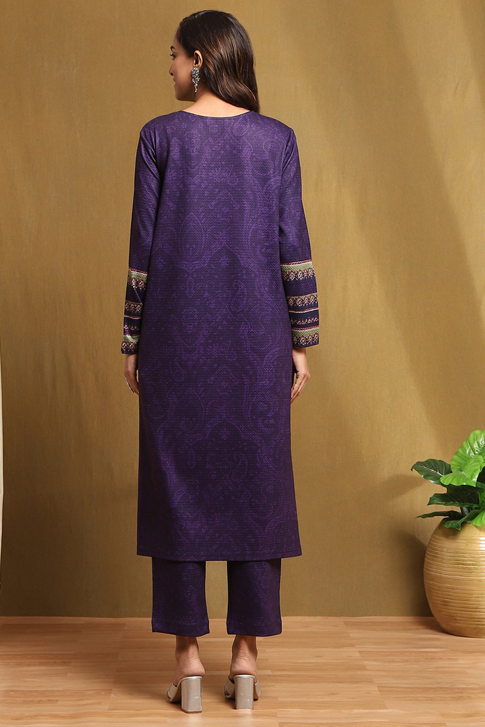 Purple Polyester Blend Straight Kurta Pants Set image number 4