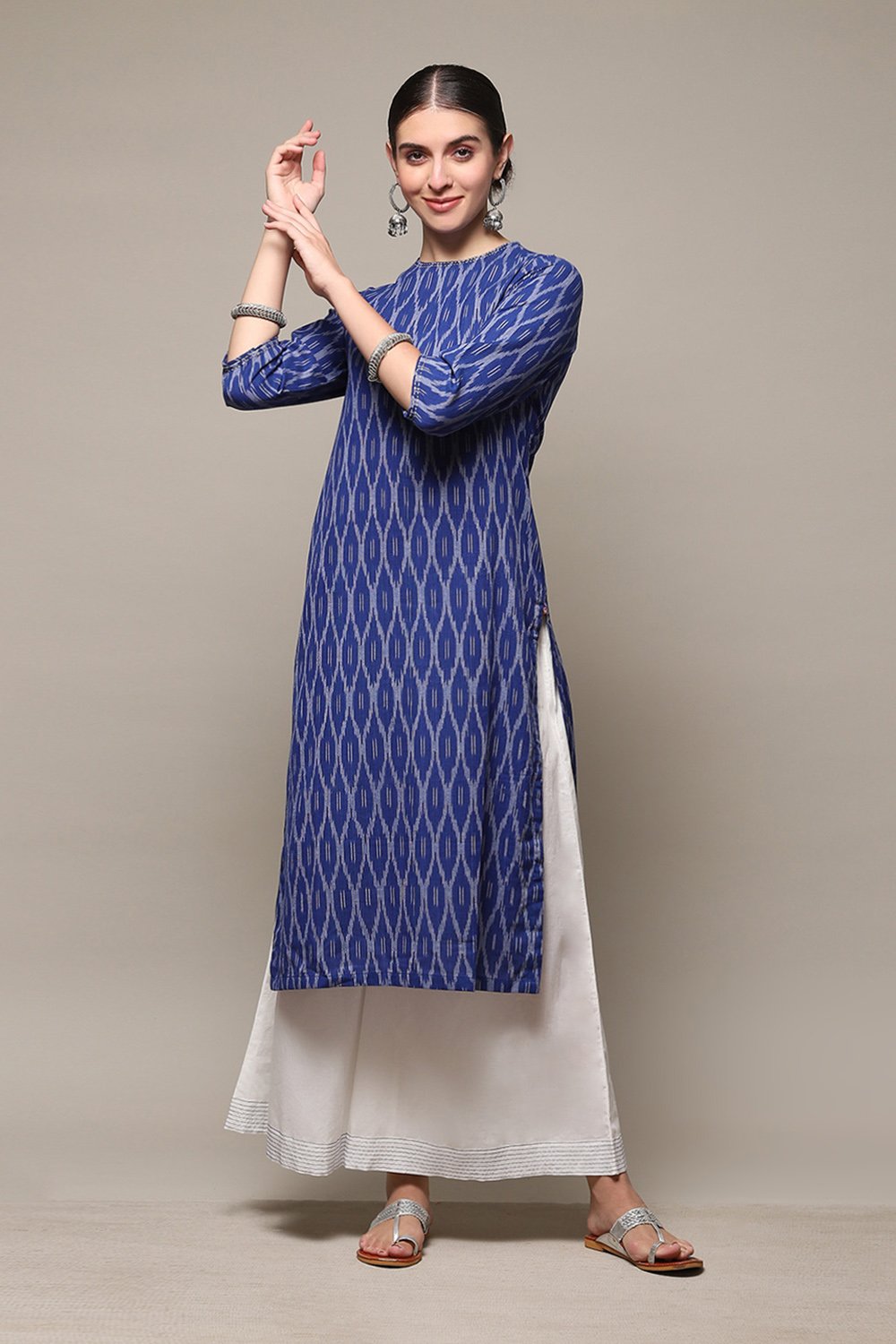 Ink Blue Cotton Straight Kurta Palazzo Suit Set image number 0