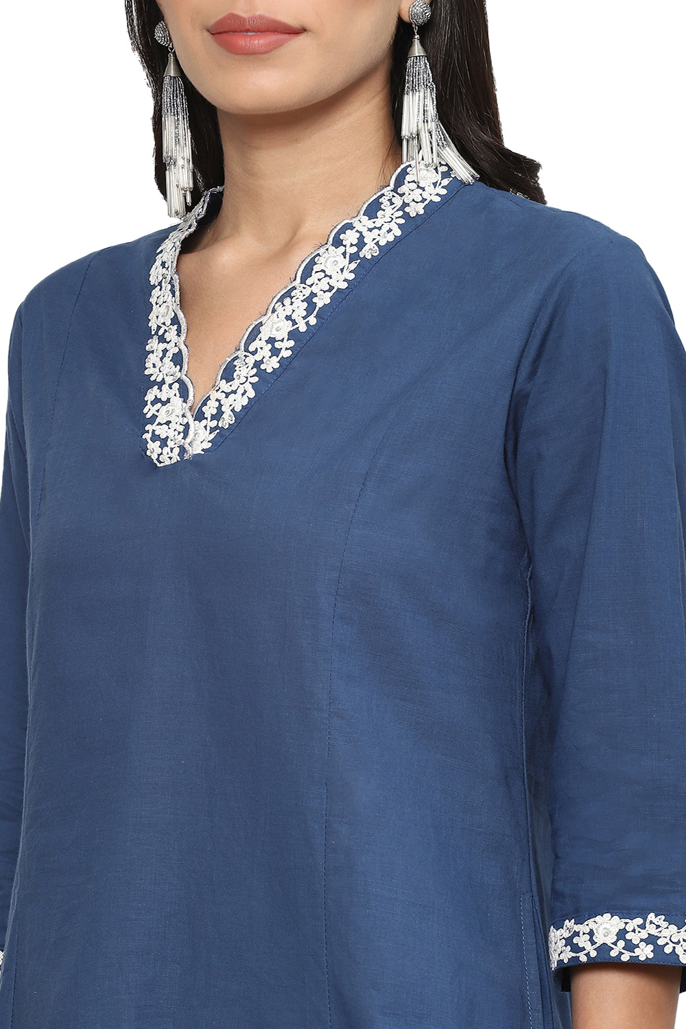 Blue Cotton A-Line Kurta Palazzo Suit Set image number 1