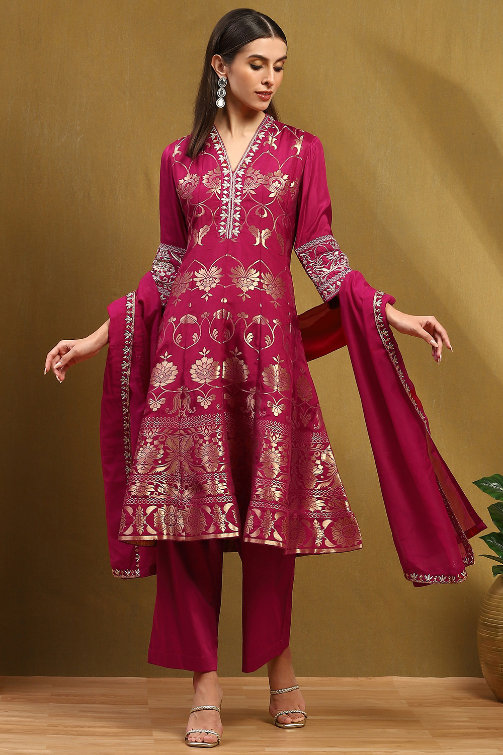 Berry Viscose Anarkali Suit Set image number 7