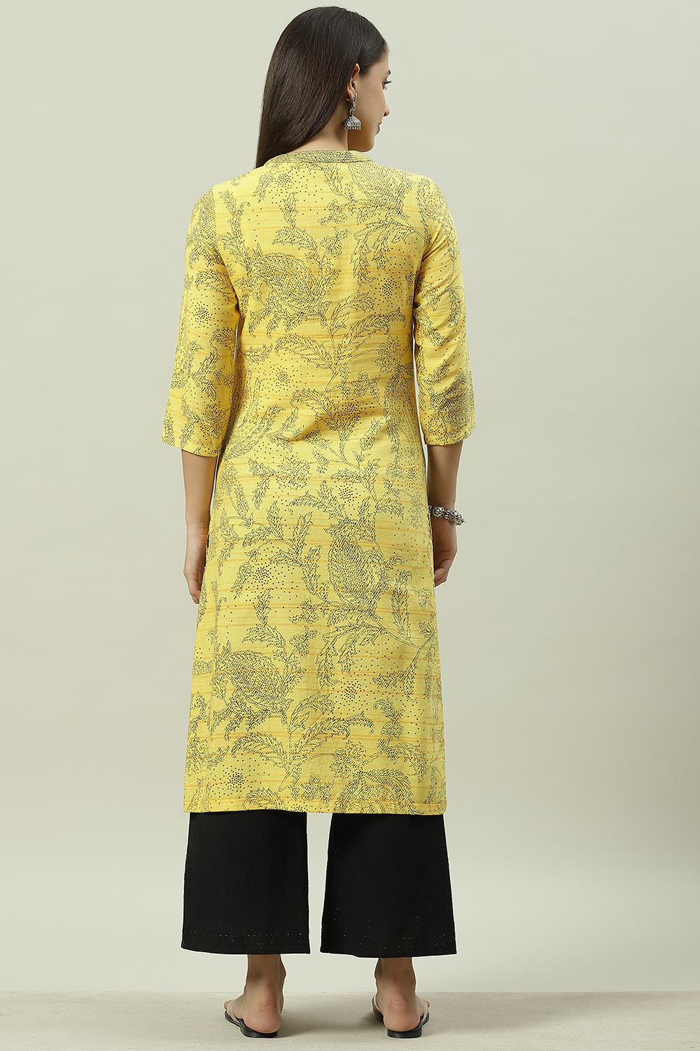 Yellow Rayon Front Open Printed Kurta image number 4