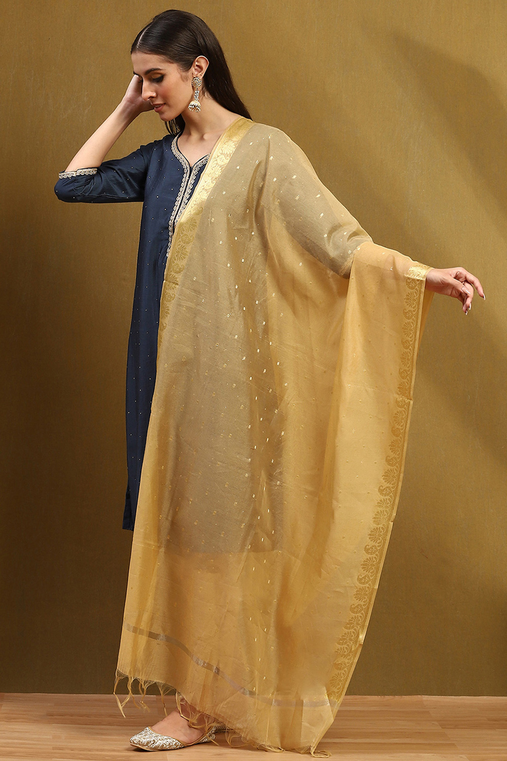 Beige Poly Silk Dupatta image number 2