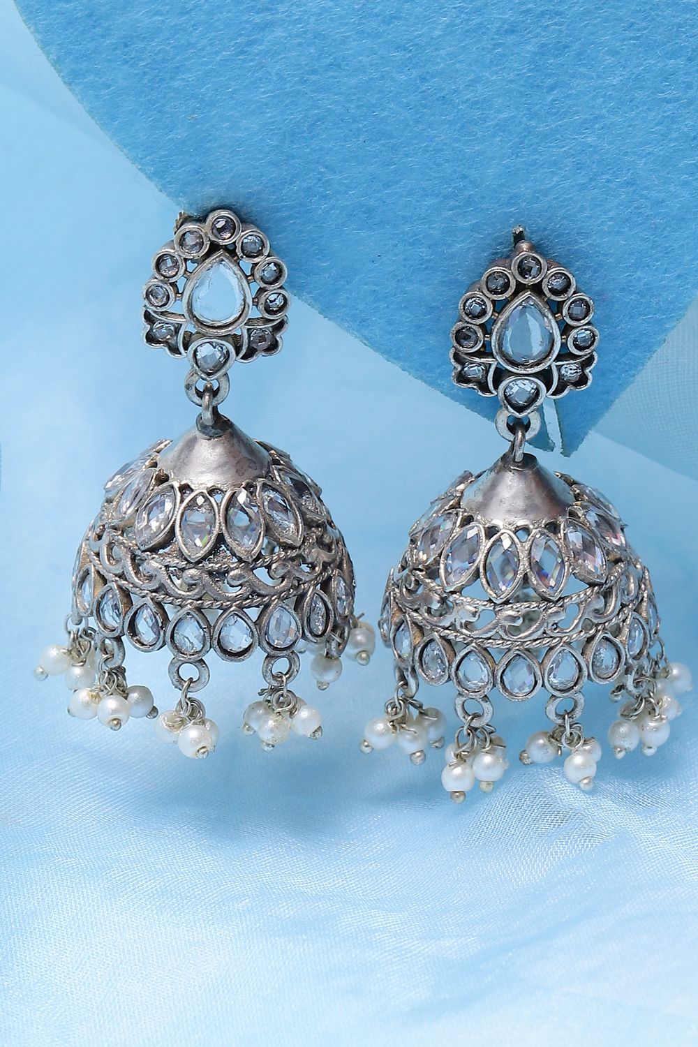 White Silver Oxidised Jhumkis image number 0