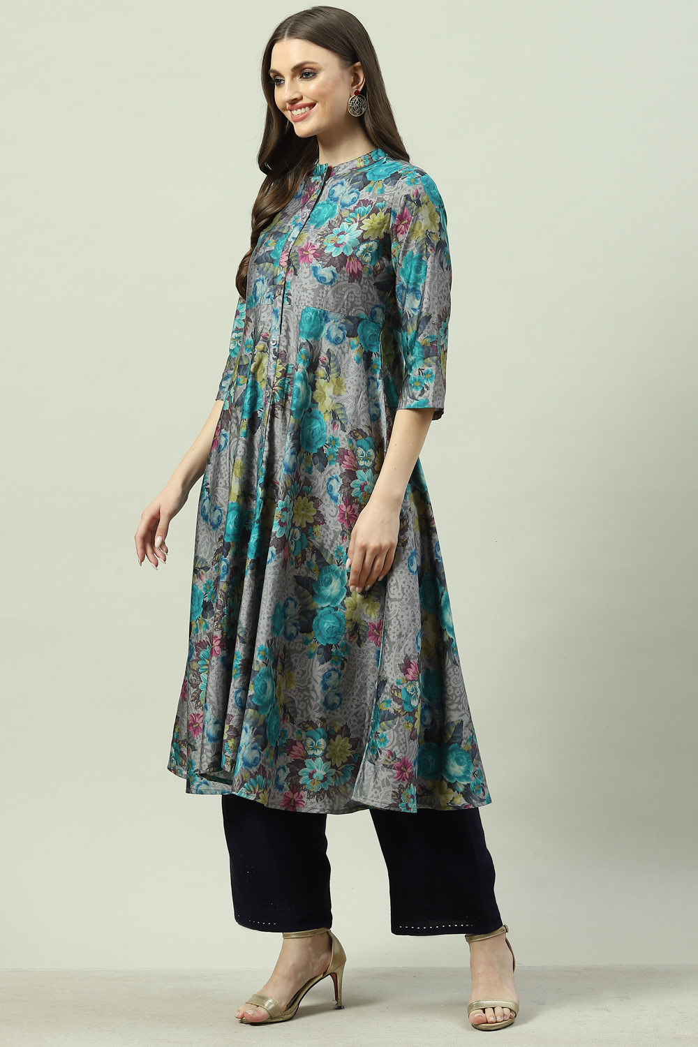 Black Rayon Flared Printed Dress image number 2