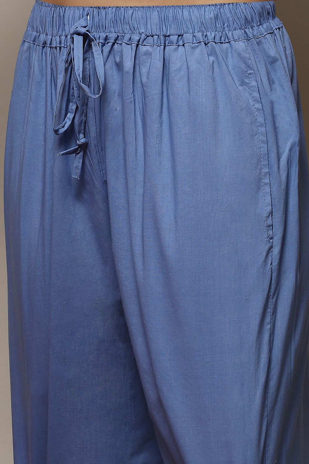 Blue Cotton Schiffly Unstitched Suit Set image number 3