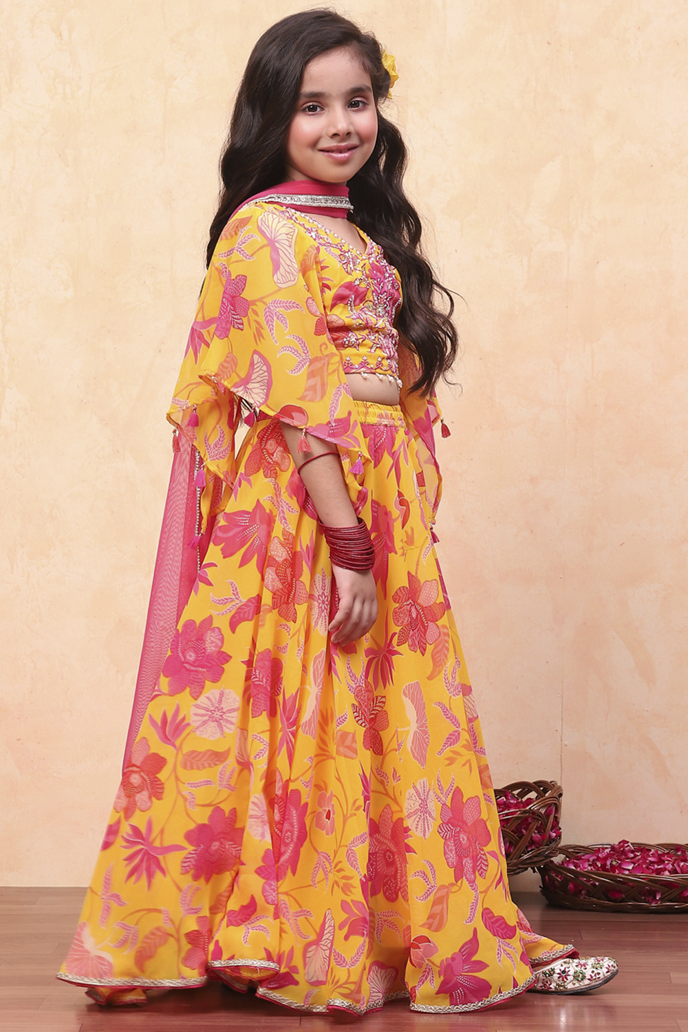 Yellow Polyester Blend Blouse Lehenga Set image number 5