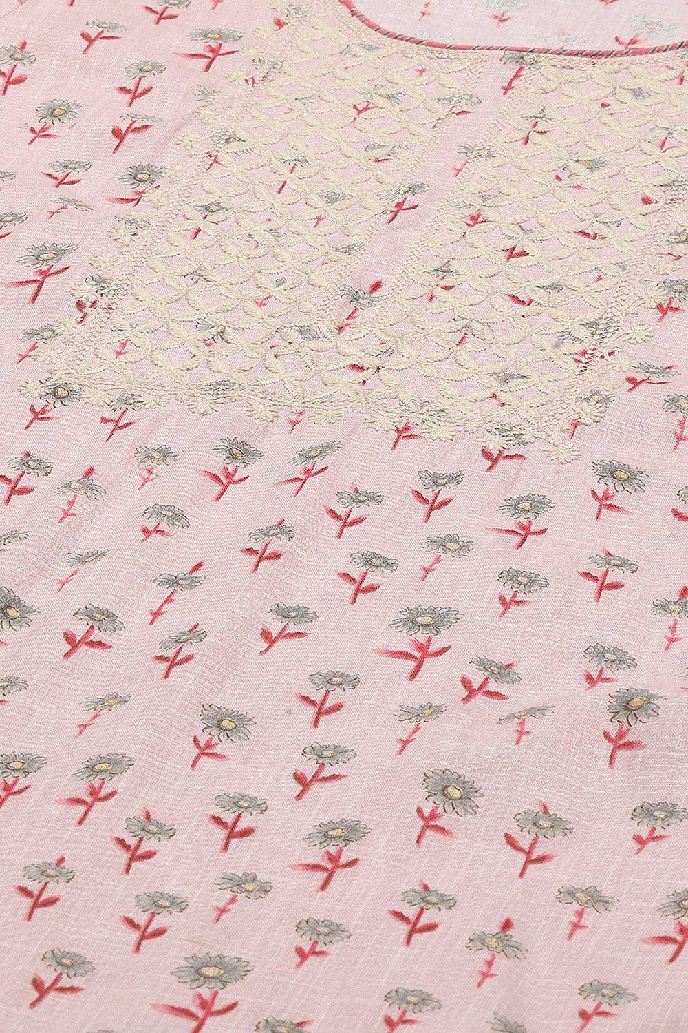 Light Pink Cotton Screen Print Unstitched Suit Set image number 6