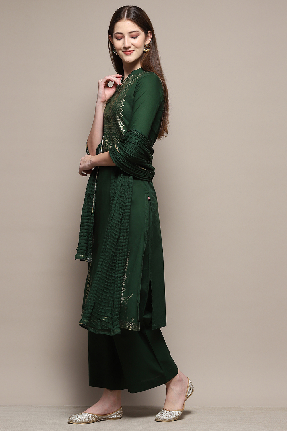 Navy Cotton Straight Kurta Palazzo Suit Set image number 4