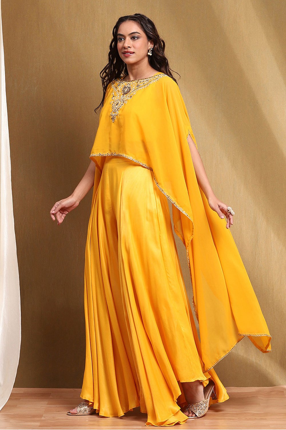 Yellow Viscose Blend Asymmetric Set image number 3