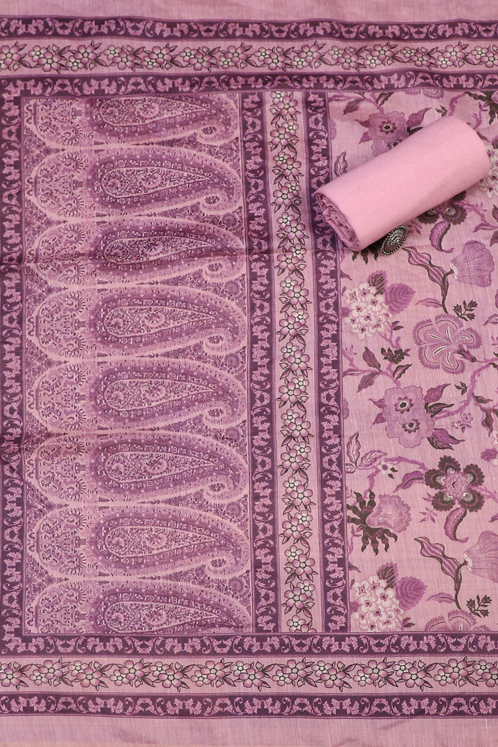 Purple Cotton Printed Unstitched Suit Set image number 3