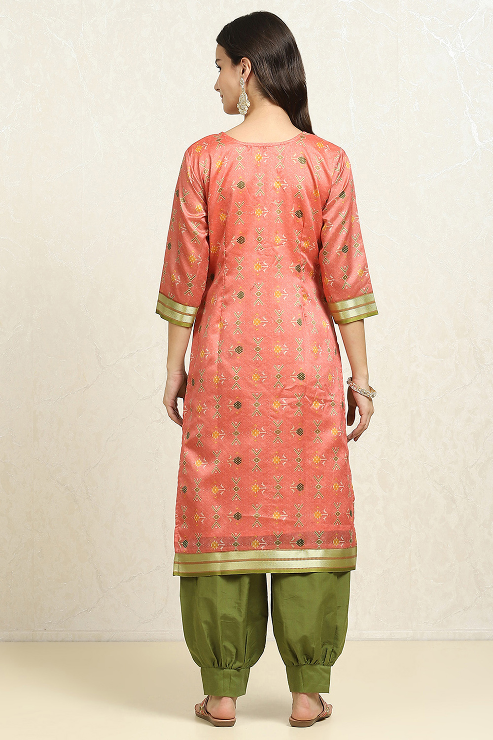 Pink Cotton Handloom Unstitched Suit Set image number 5