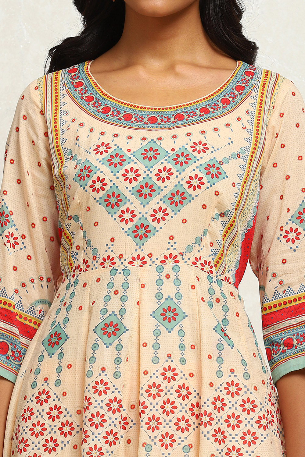 Turquoise Cotton Geometric Printed Anarkali Suit Set image number 1