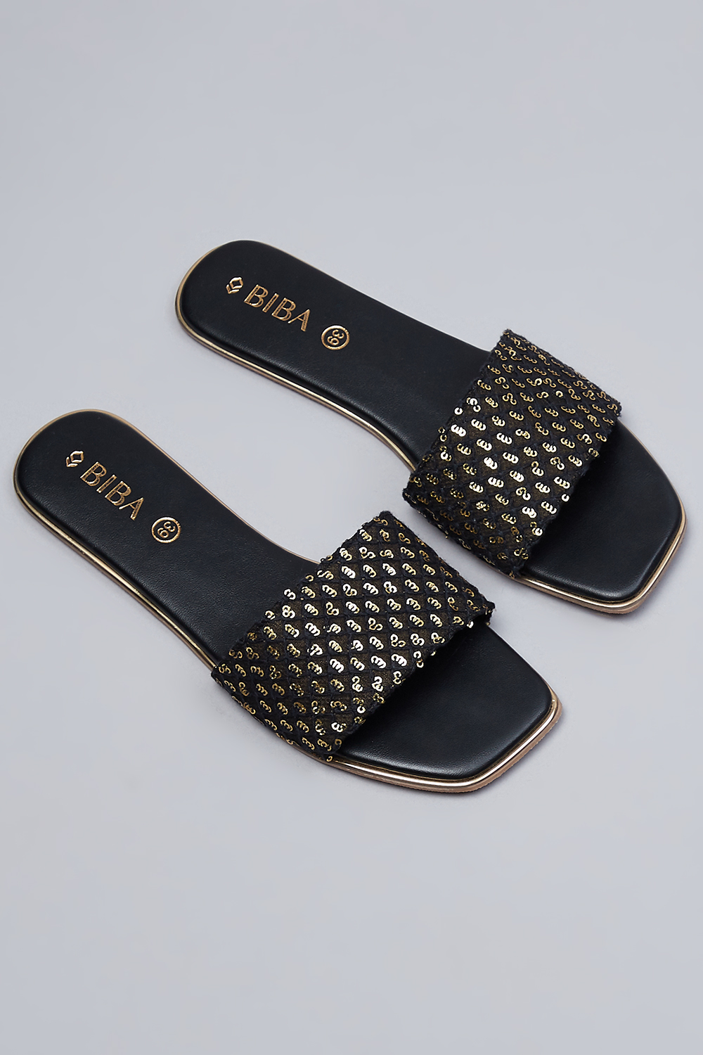 Black hot sale sequin slides