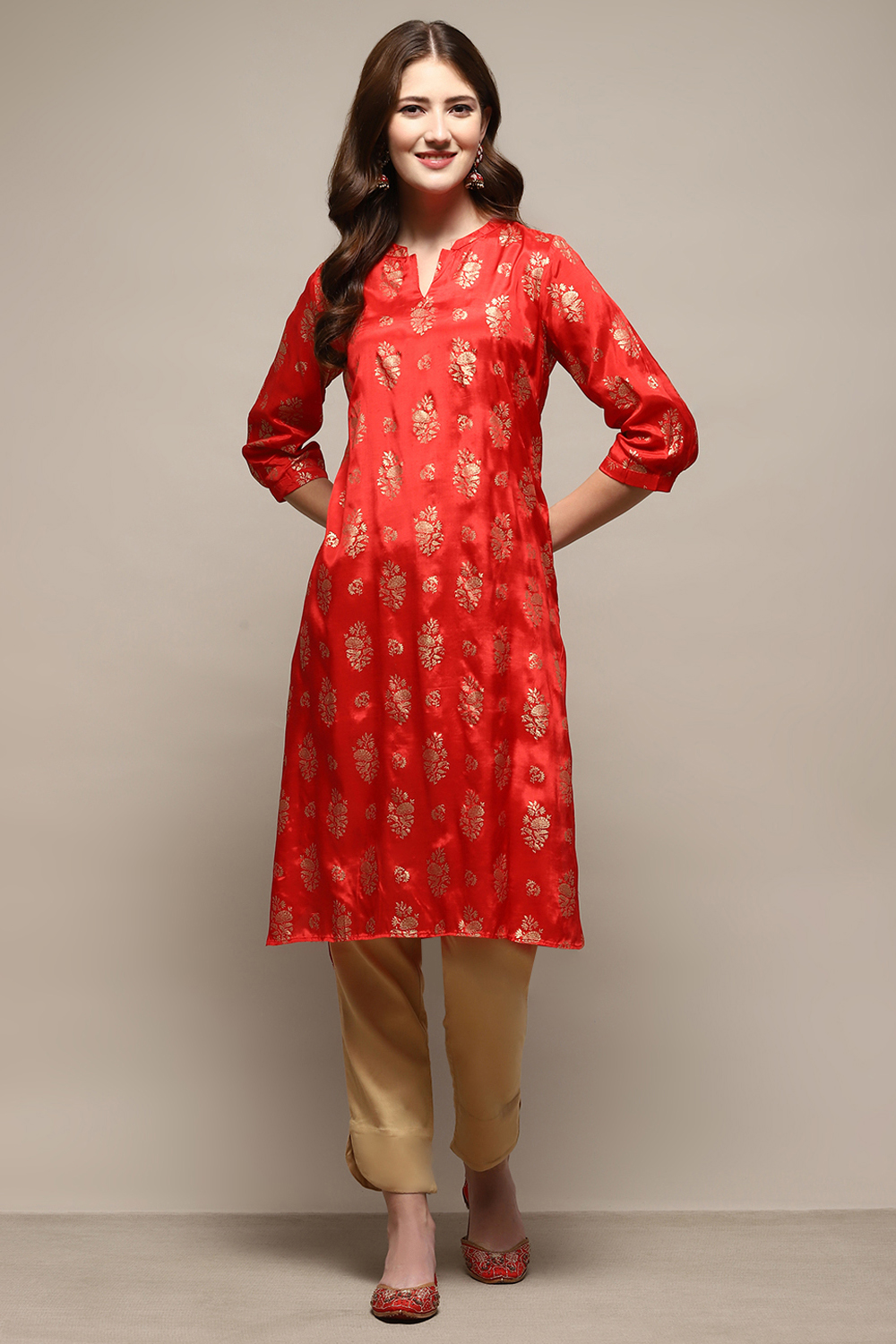 Red Rayon A-Line Printed Kurta image number 5