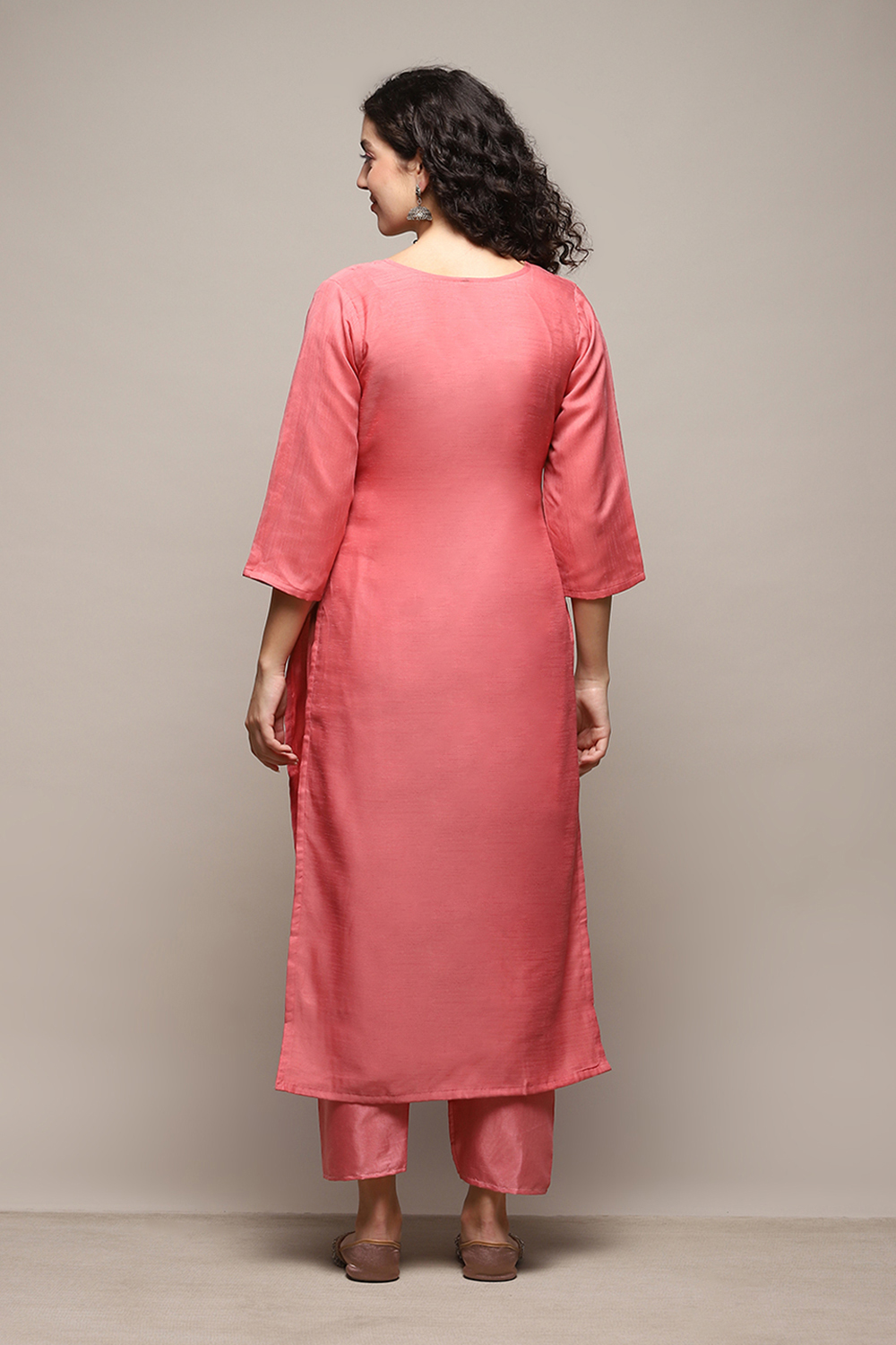 Pink Linen Blend Unstitched Suit Set image number 6