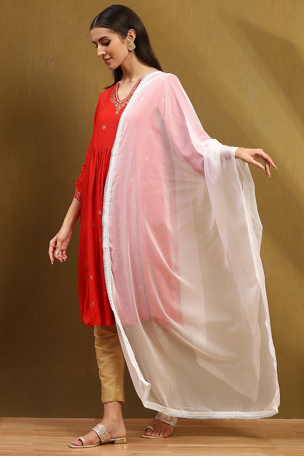 Off White Polyester Dupatta image number 2