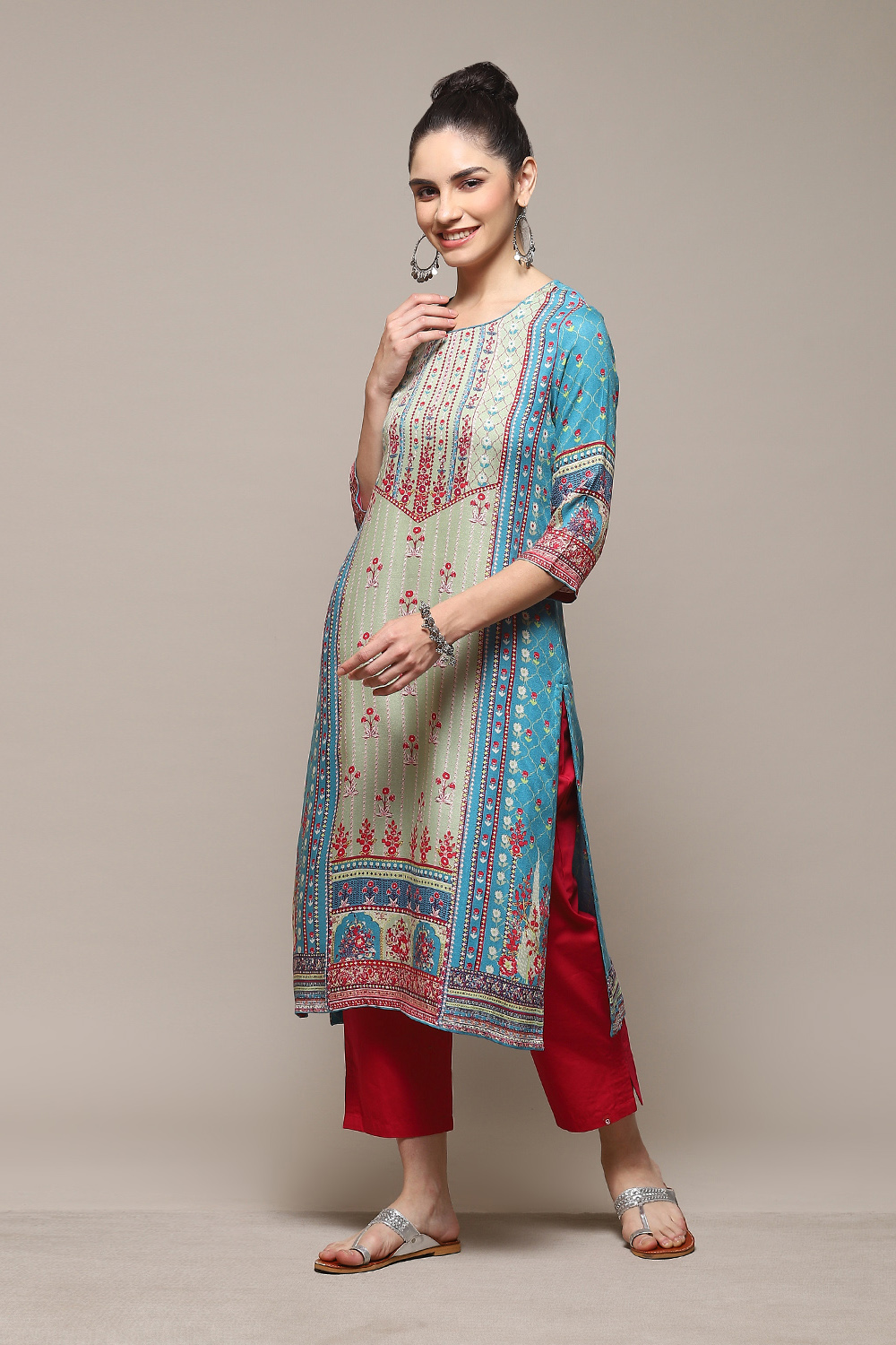 Deep Fuchsia LIVA Straight Printed Kurta image number 3