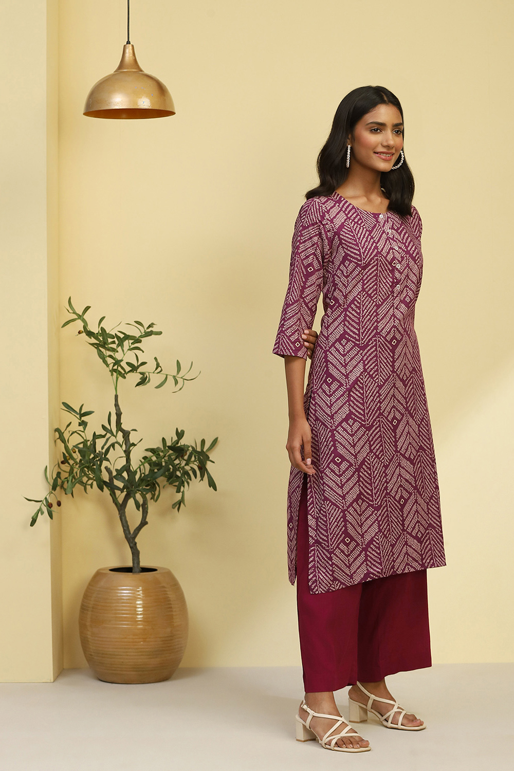 Purple Cotton Straight Kurta image number 5