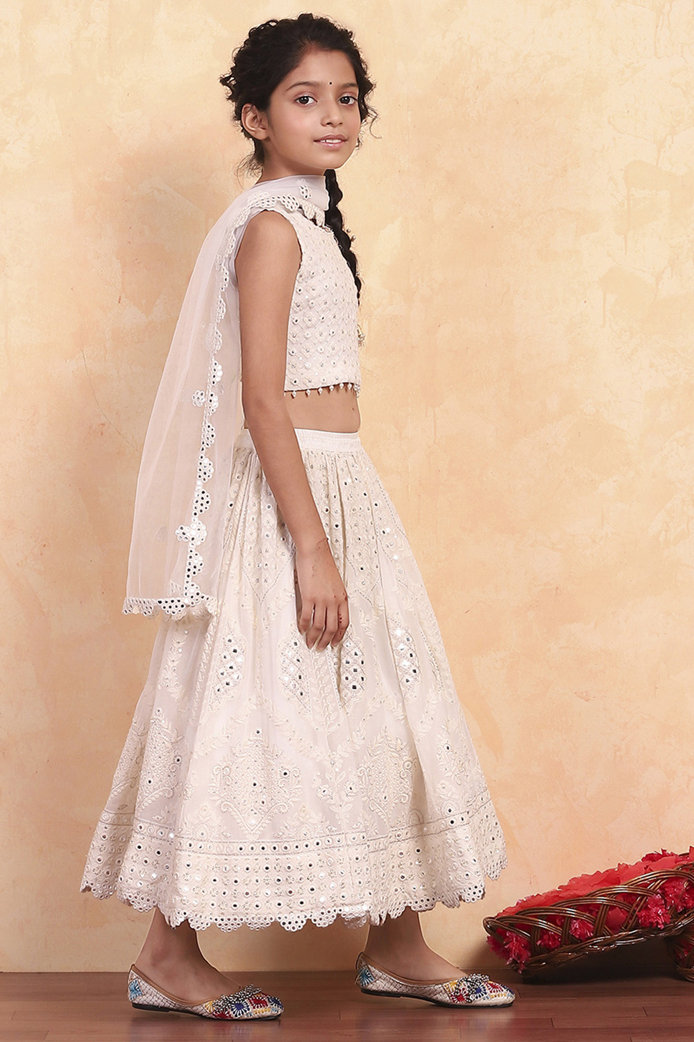 Ivory Viscose Blend Blouse Lehenga Set image number 5