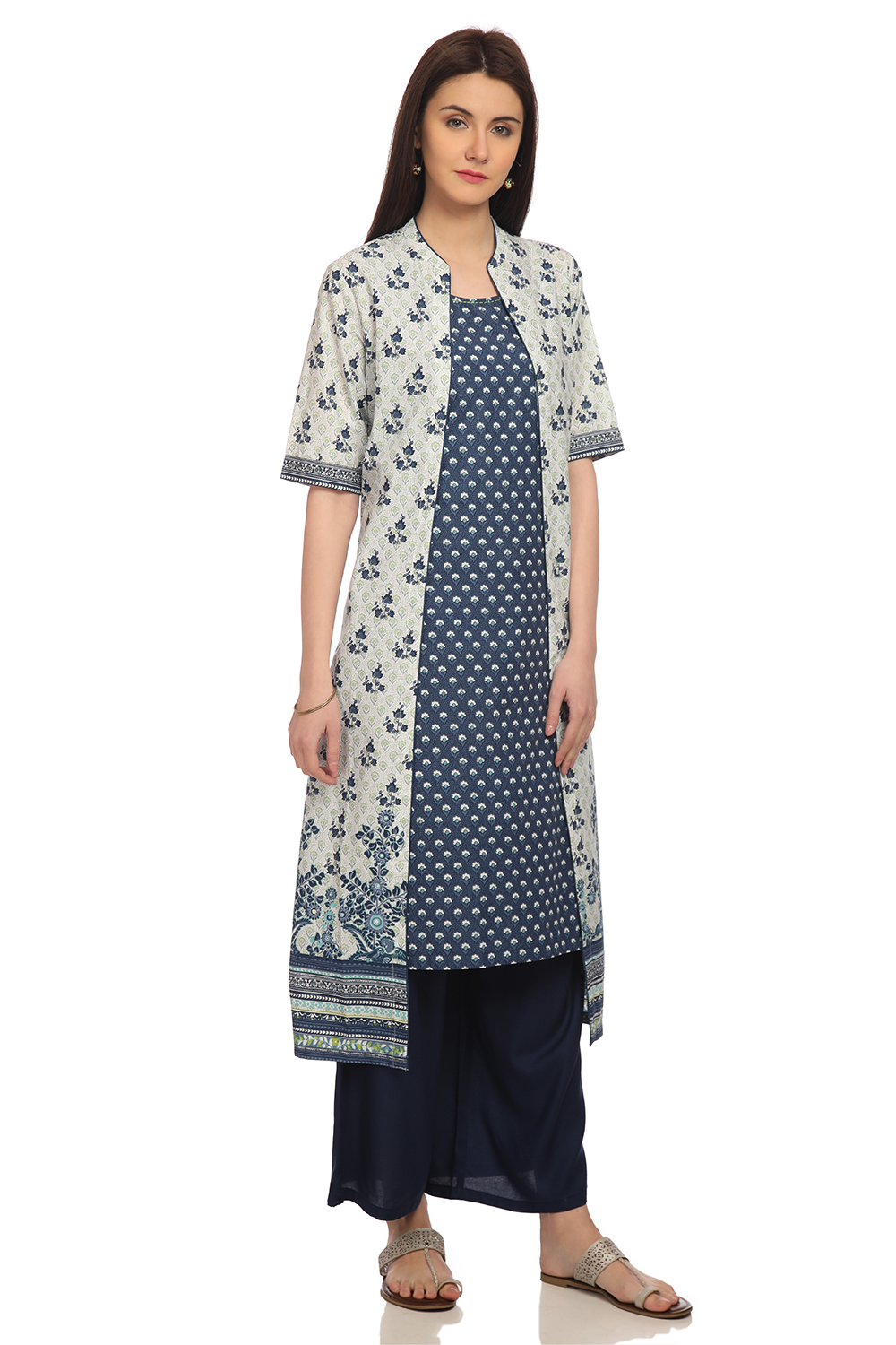 Indigo Front Open Cotton Printed Kurta image number 3