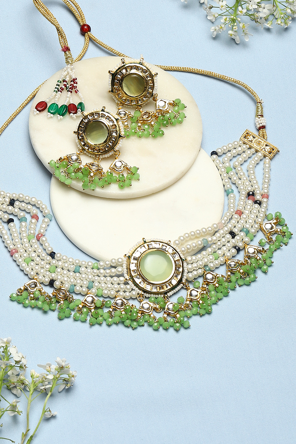 Green Brass Necklace Set image number 0