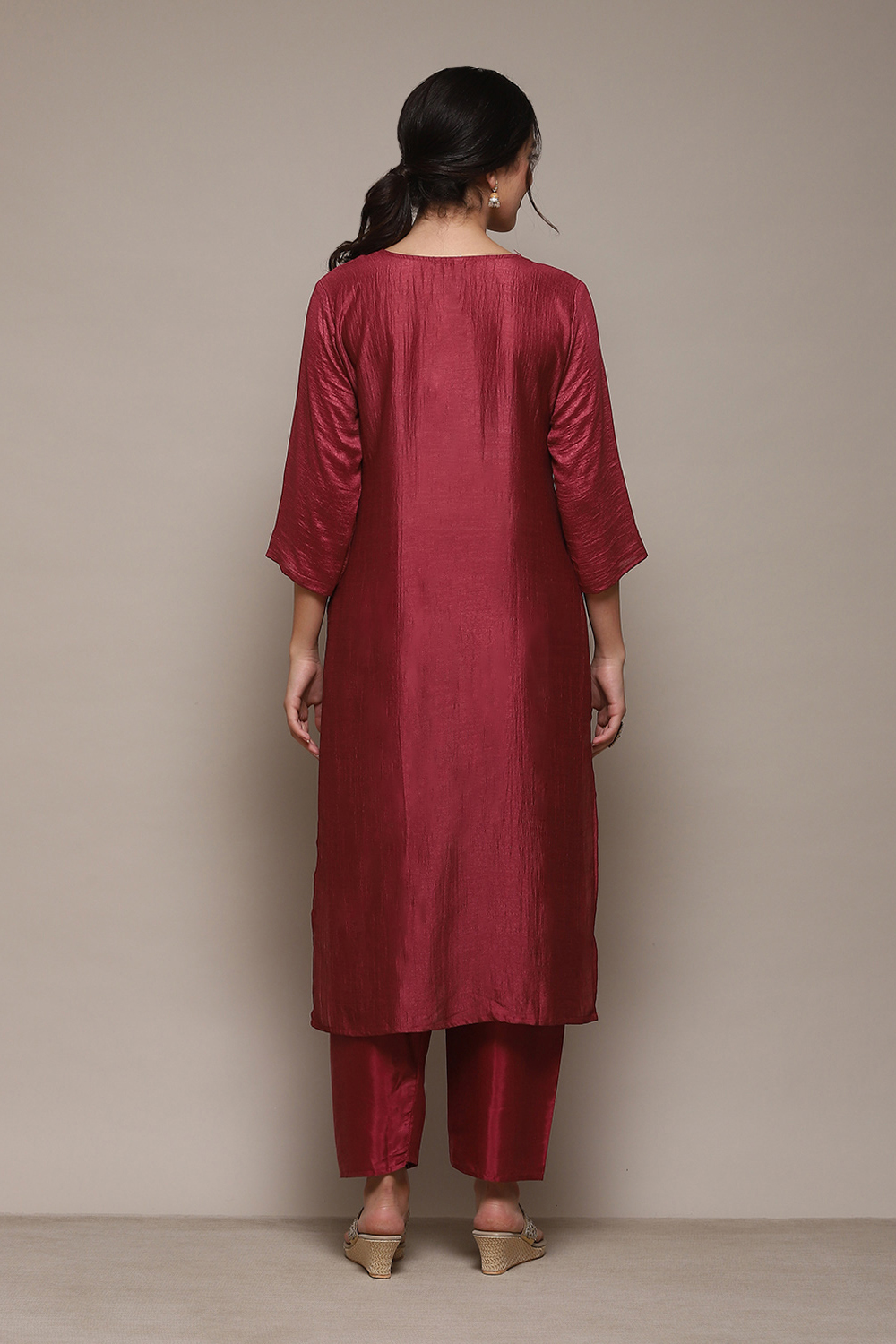 Dark Maroon Silk Blend Unstitched Suit Set image number 6