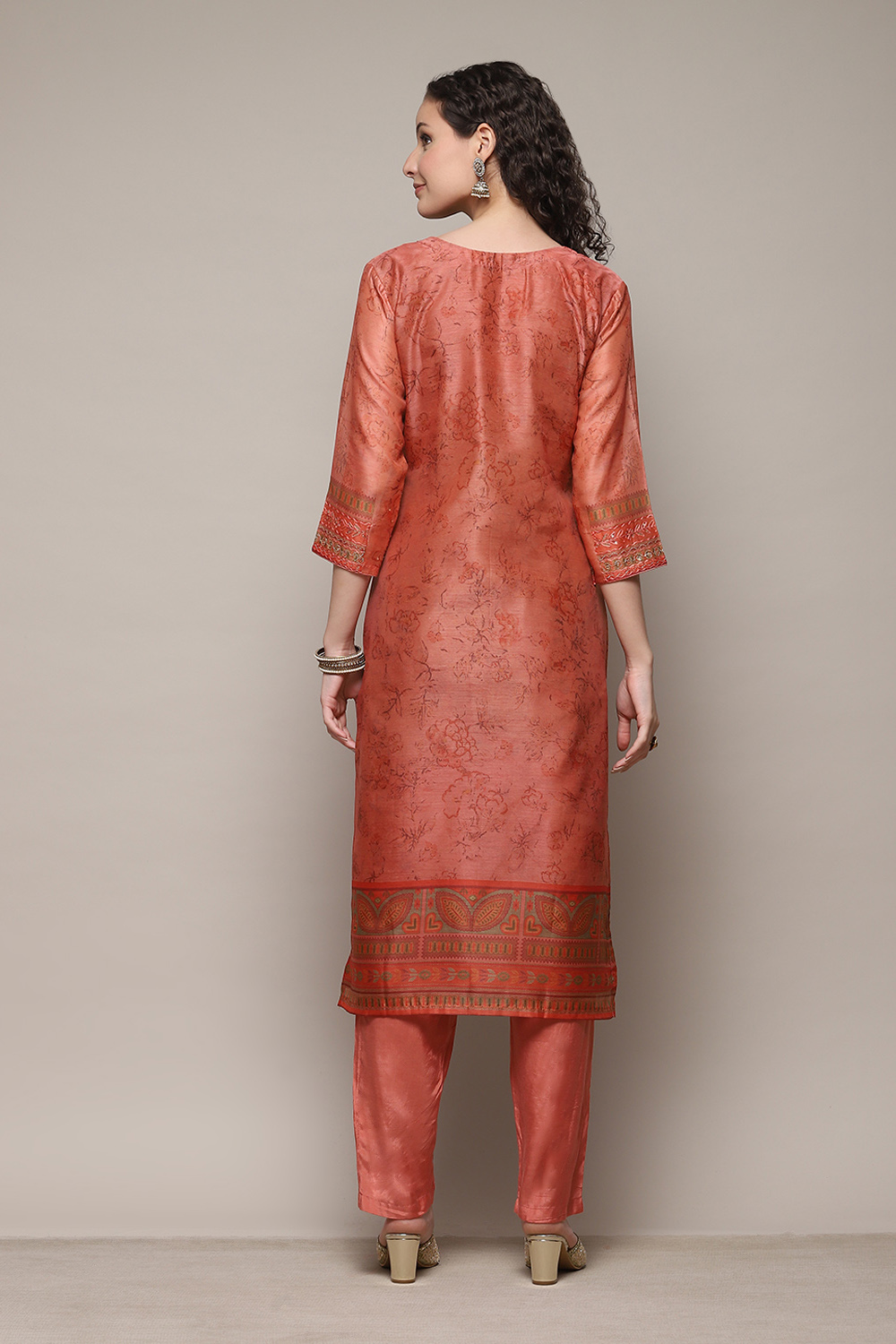 Red Chanderi Unstitched Suit Set image number 5