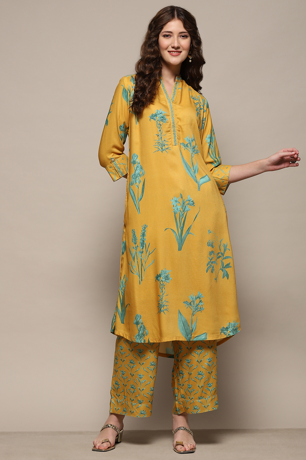 Mustard Rayon Straight Kurta Set image number 0