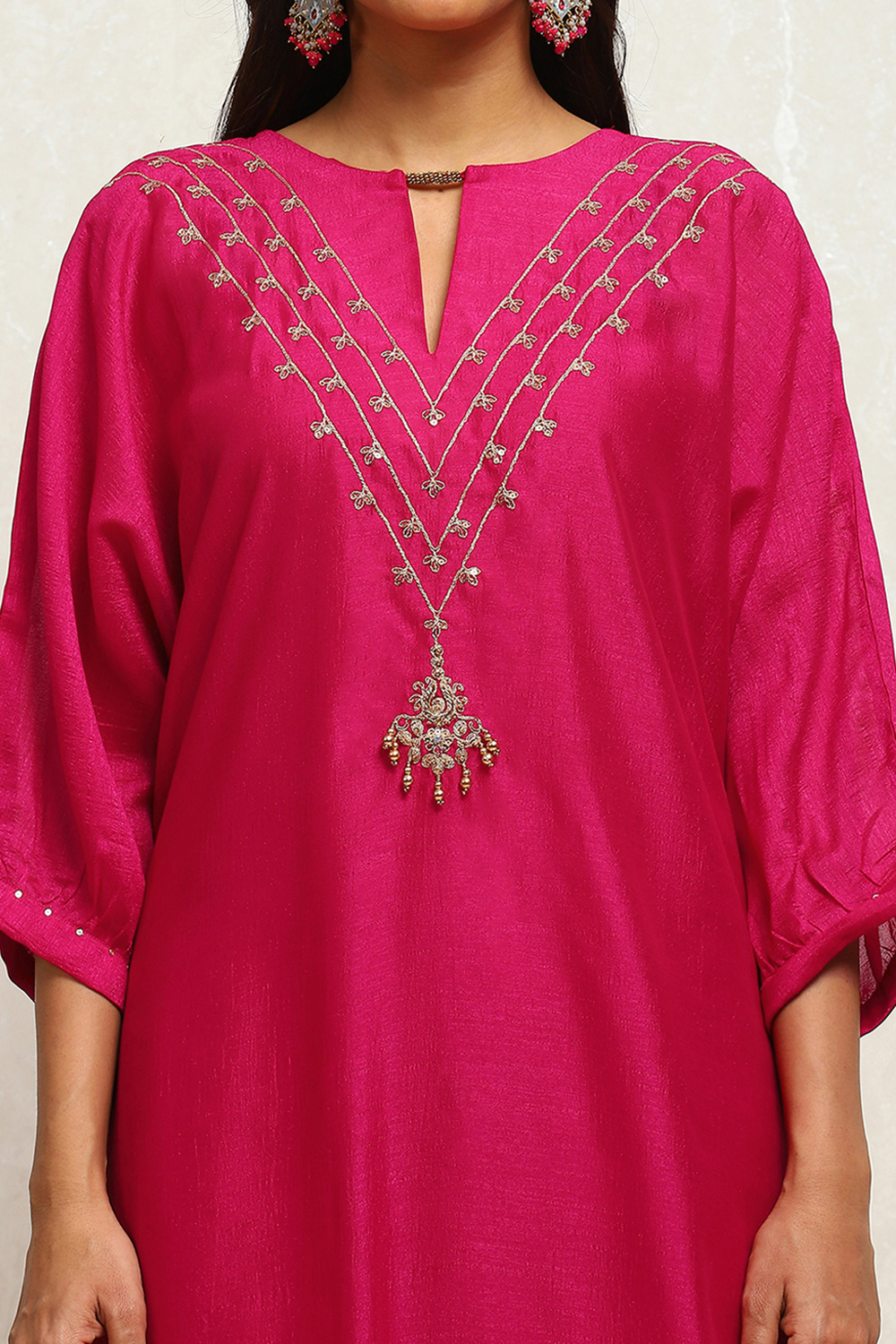 Fuchsia Solid Festive Straight Kurta Set image number 1