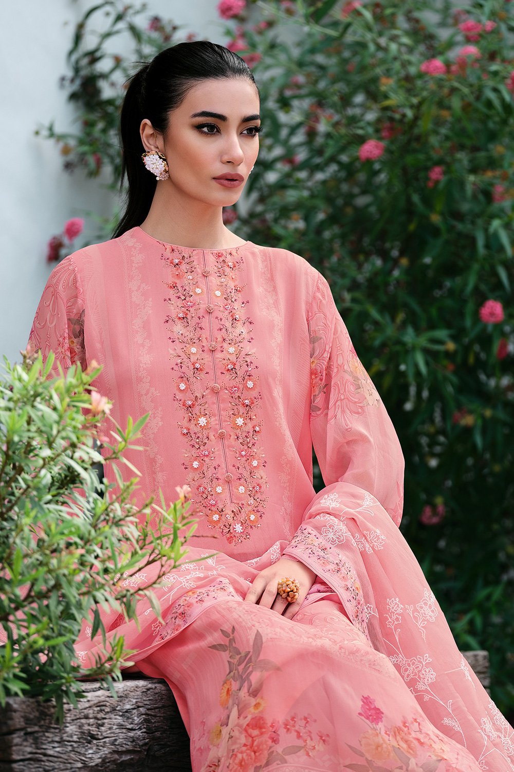 Pink Organza Embroidered Unstitched Suit Set image number 0