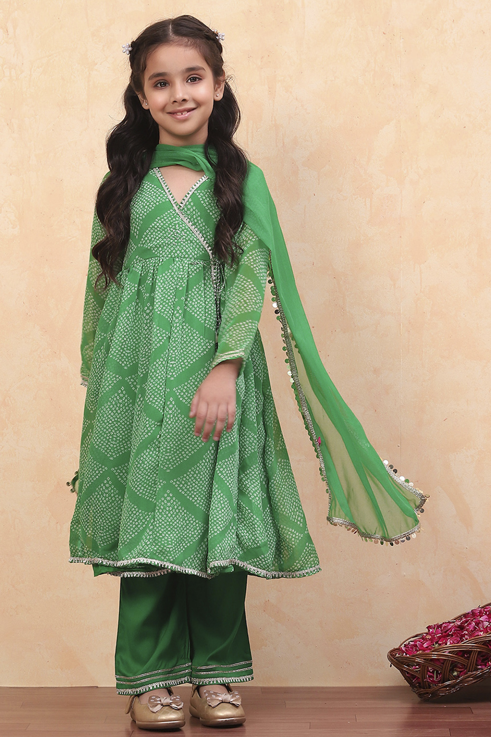 Green Polyester Blend Layered Suit Set image number 3