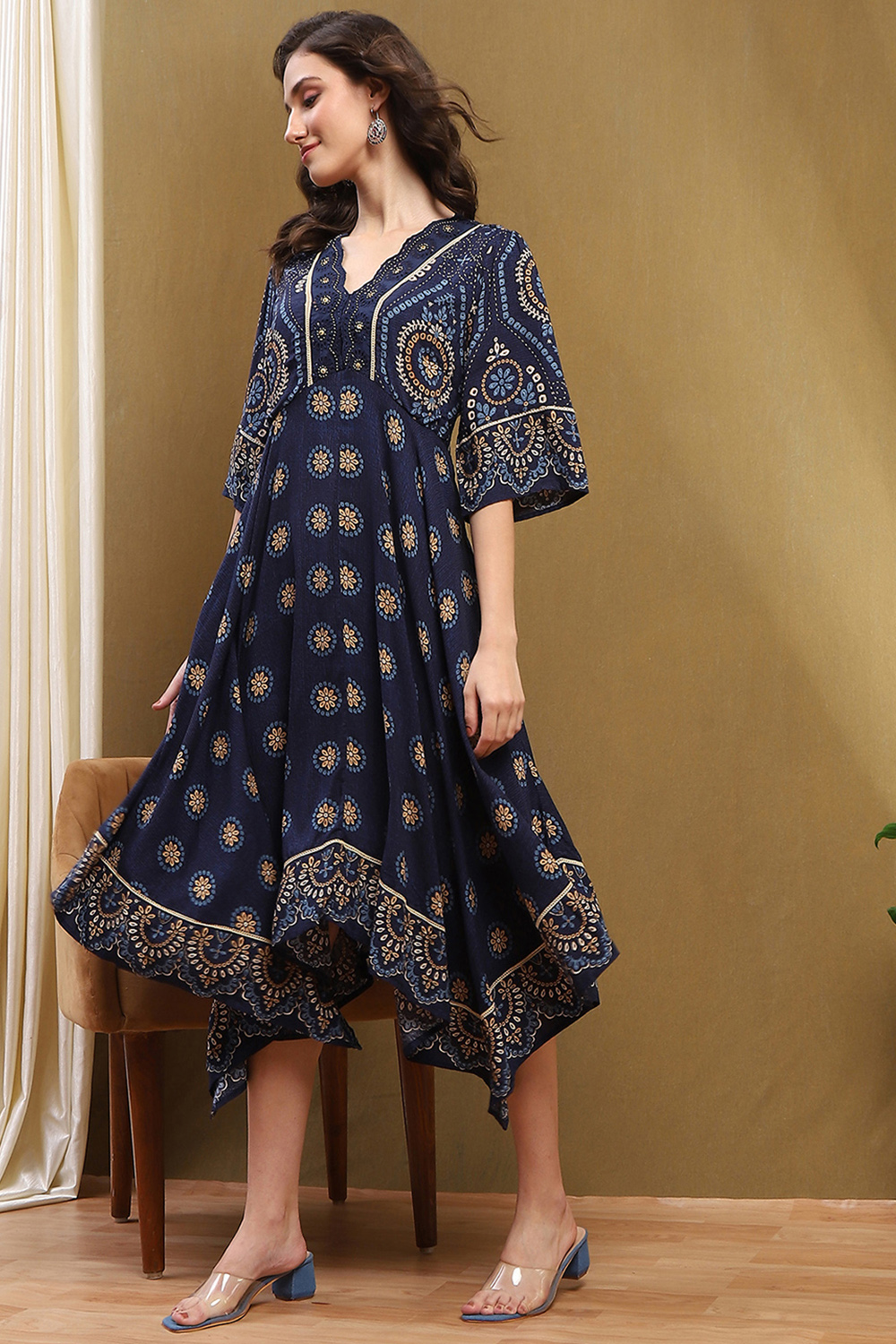 Blue Rayon Flared Kurta image number 0