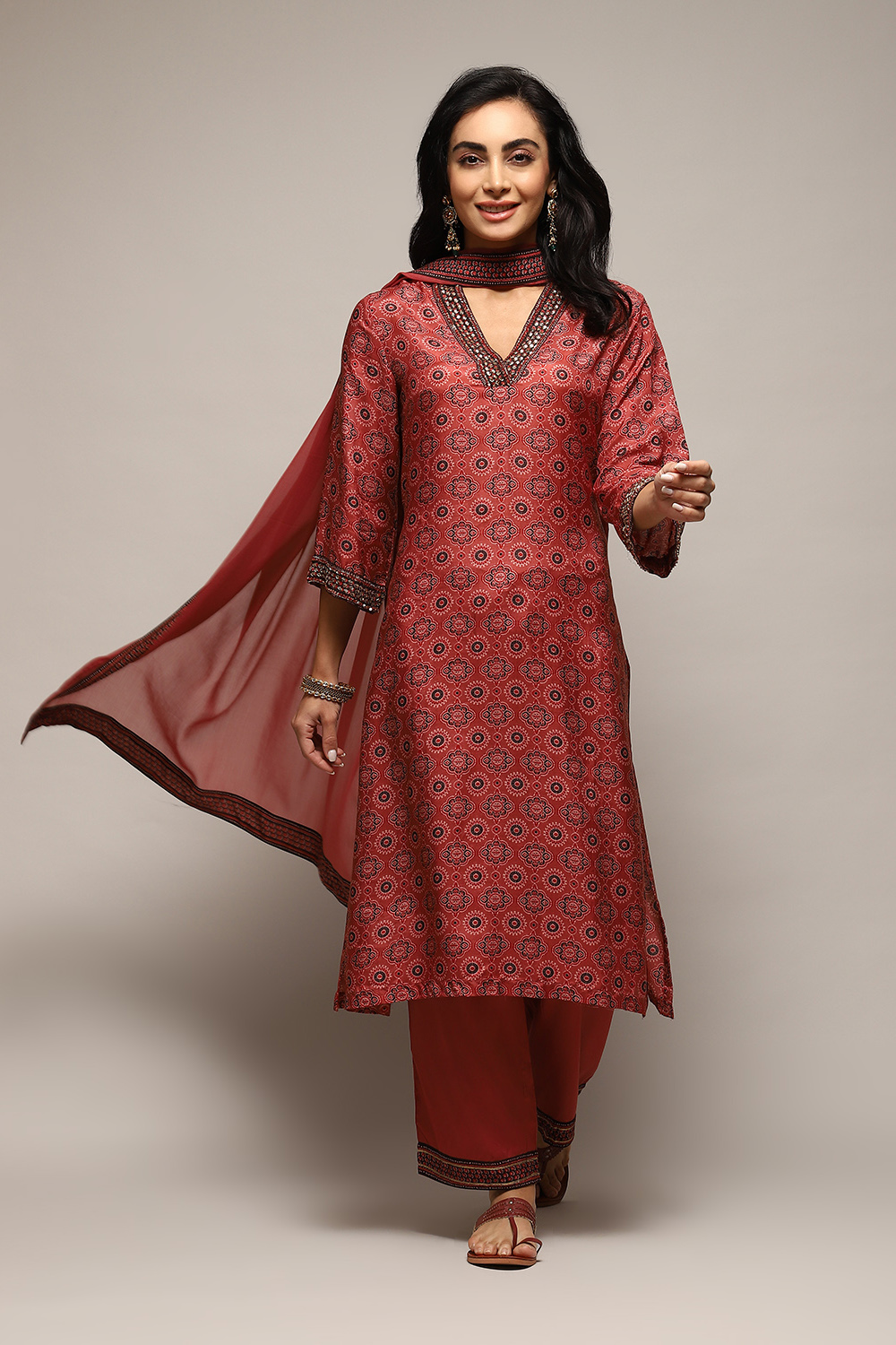 Onion Pink Modal Blend Straight Kurta Palazzo Suit Set image number 0